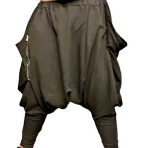 Gender Neutral Q L Z W  Pull on harem pants black stretch cotton dramatic drop